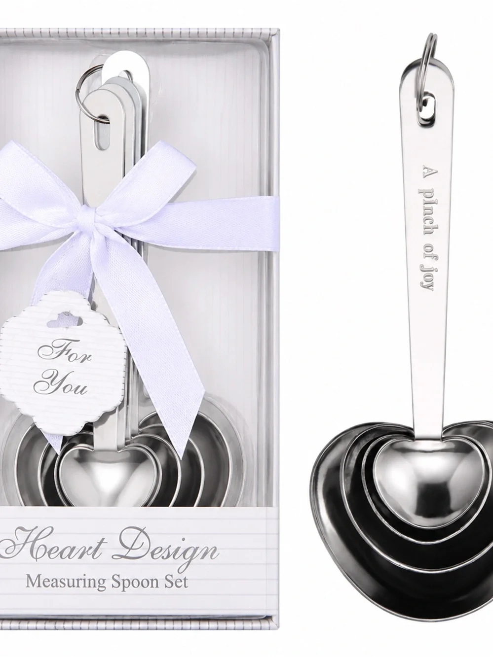 Heart Design Stainless Steel Measuring Spoon Set Gift Box & Ribbon shower gift